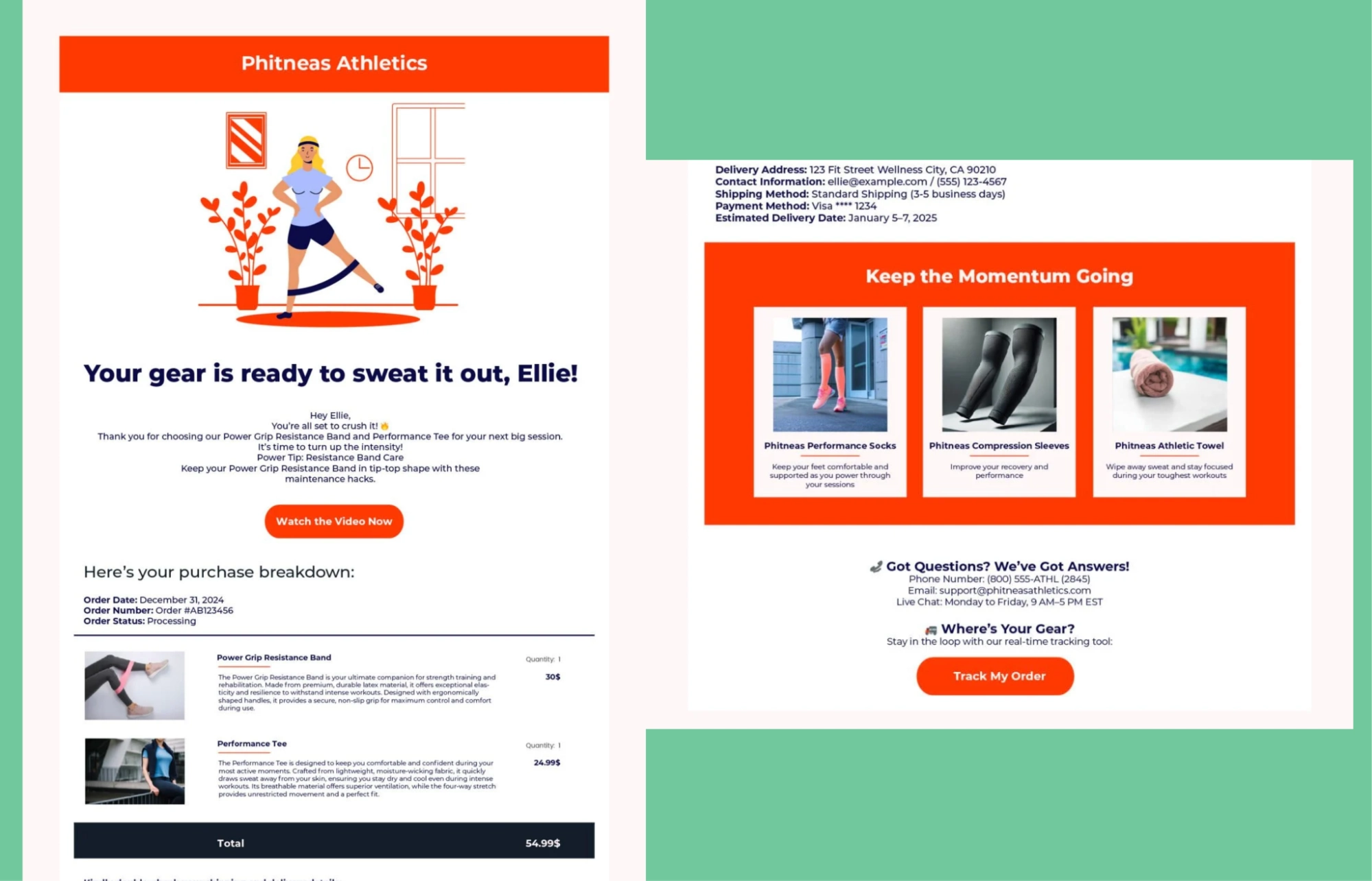 Phitneas Athletics order confirmation email